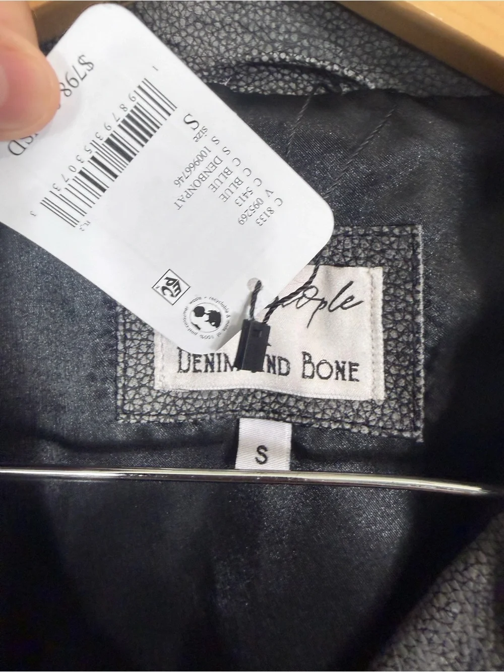 Free People Denim & Bone Patchwork Moto Jacket Gray Leather Small